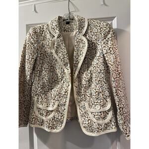 Express Size 4 Floral Blazer Brown Cream Blue Button Jacket